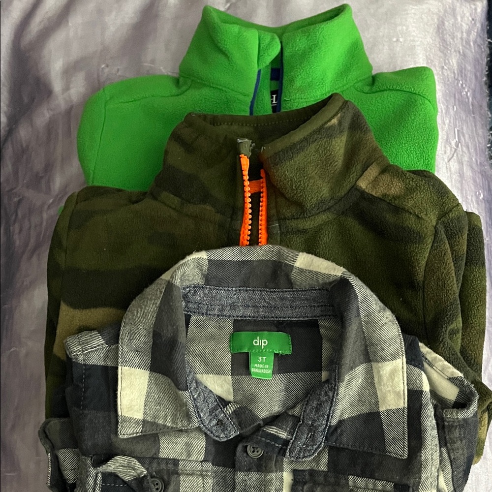 DIP Green, Camouflage, and Plaid Kids flannel and fleece Set